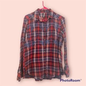 Free People Floral Embroidered Flannel